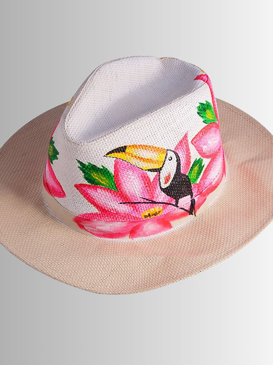 HANDMADE PANAMA HAT WITH BEIGE BEACH PATTERN 734