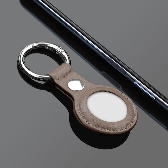 Hurtel Keychain Case Artifcial Leather for AirTag in Brown color