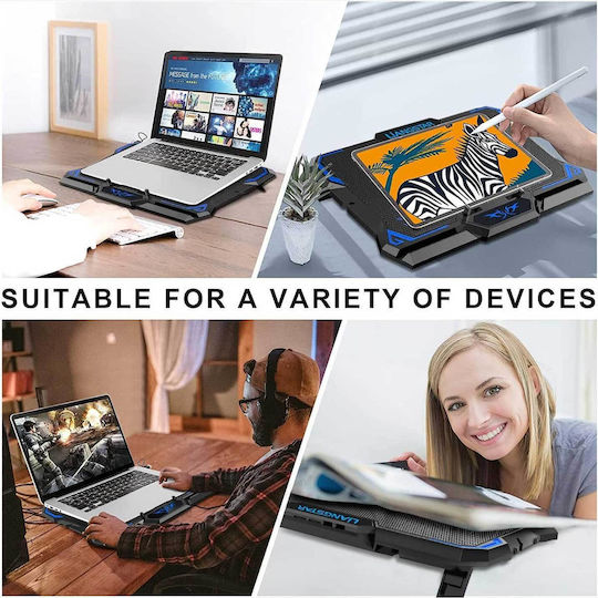Liangstar ‎TSV9 Cooling Pad για Laptop έως 17" με 6 Ανεμιστήρες και Φωτισμό Γκρι
