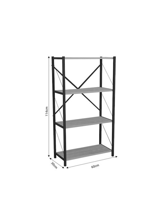 Bookcase Jackrey Charcoal-Black 60x30x114cm