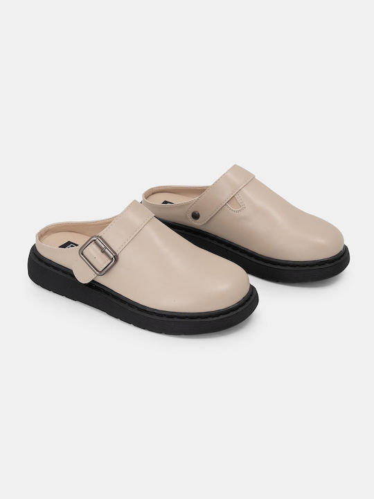 Bozikis Flat Leather Mules Beige