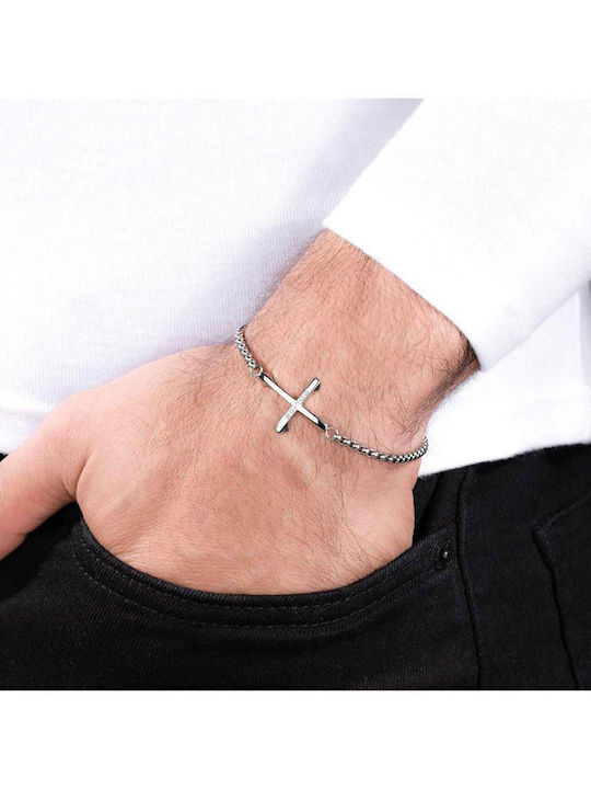 Police Bracelet with Cross design made of Steel