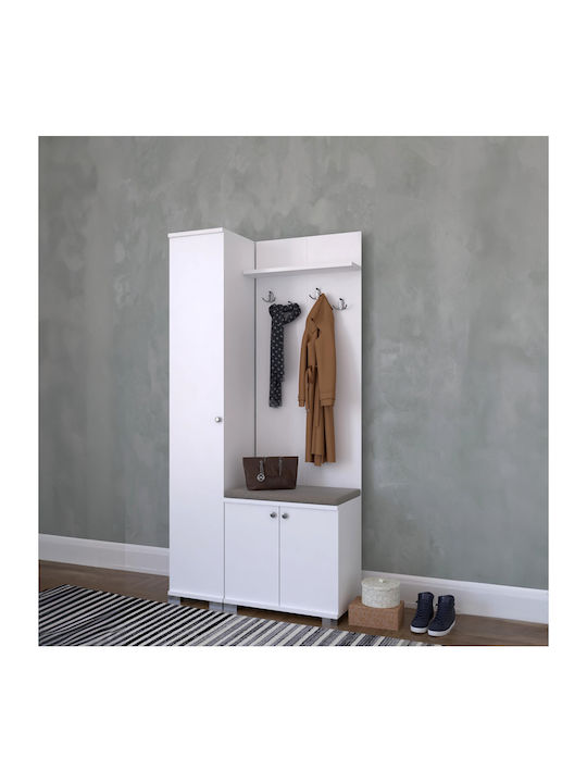 Wardo Hallway Möbel mit Kleiderständer / Schuhschrank / Schrank & Bank White 90x33x177cm
