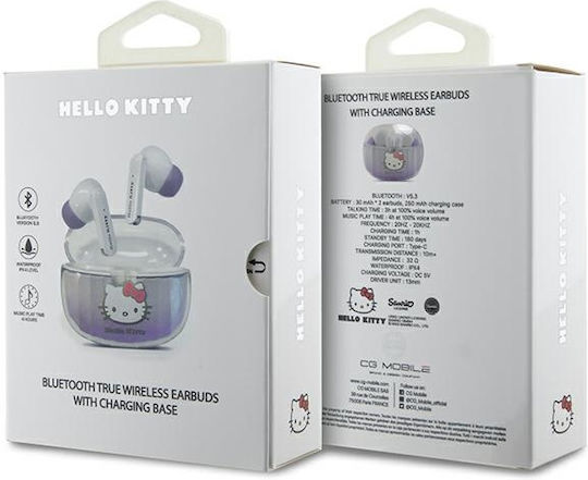 Hello Kitty True Wireless Kitty Head Logo In-ear Bluetooth Handsfree Ακουστικά με Θήκη Φόρτισης Μωβ