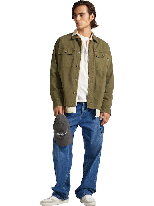 Lele Long Sleeve Denim Overshirt in Regular Fit Green