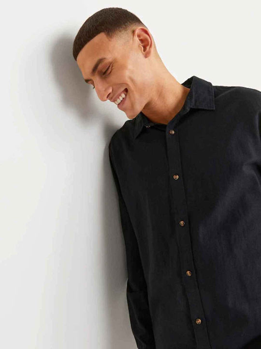 Langärmlig Leinen Hemd Black
