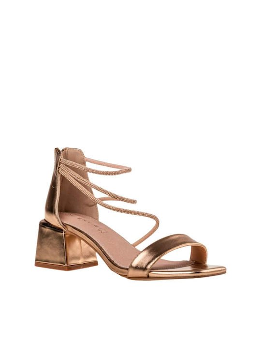 Envie Shoes Synthetic Leather Women's Sandals Gold with Chunky Medium Heel