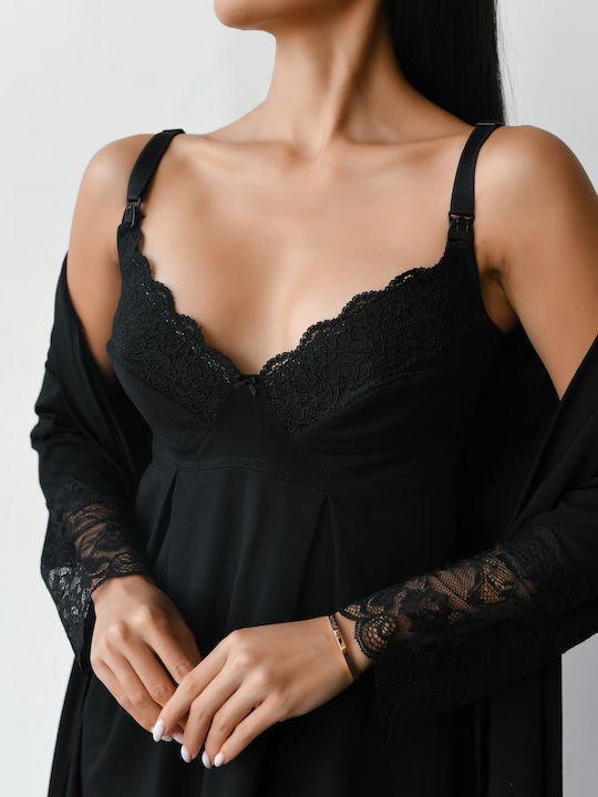 EasyMum Nightgown Maternity & Nursing Black