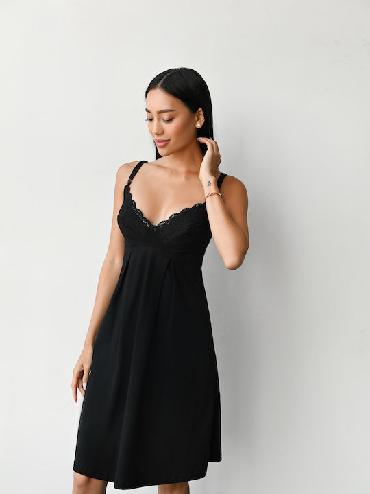 EasyMum Nightdress with Maternity Robe & Nursing Black