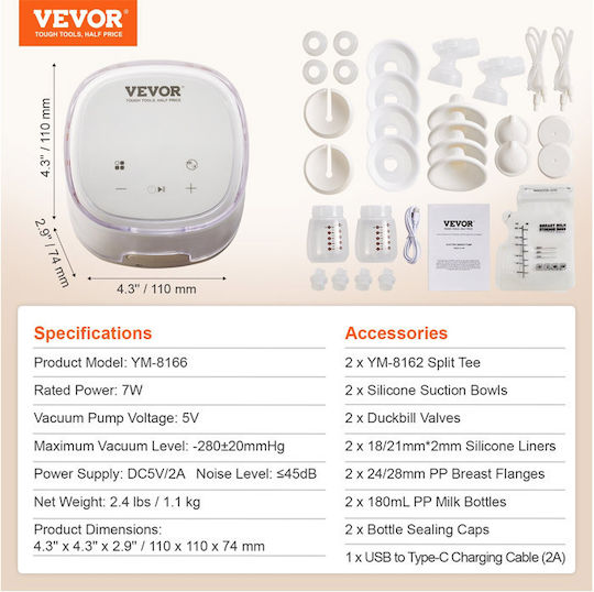 Vevor Electric Double Breast Pump Battery White