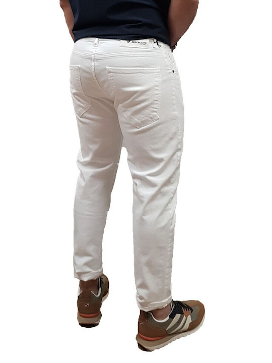 Men's Elastic Jeans Pants with Loose Fit White