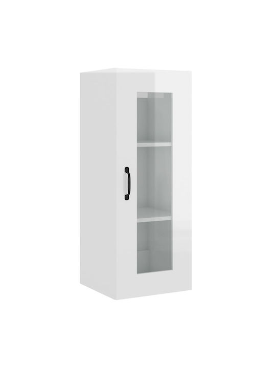 Floor-standing Living Room Display Cabinet made of Wood & Metal with Glass White 34.5x34x90cm