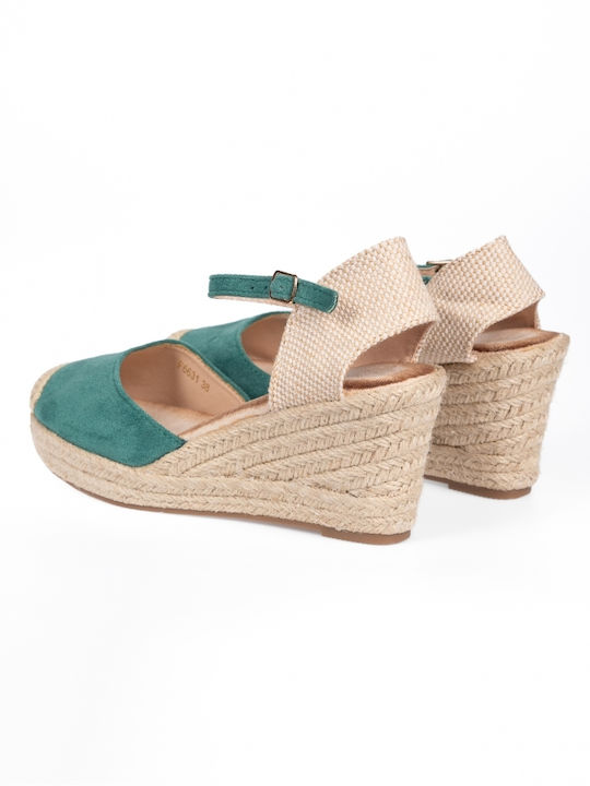 Issue Fashion Platforme dama în stil espadrile Verzi