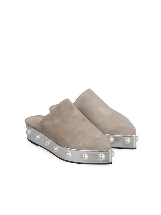 I Love Sandals Mules mit Wohnung Absatz in Beige Farbe