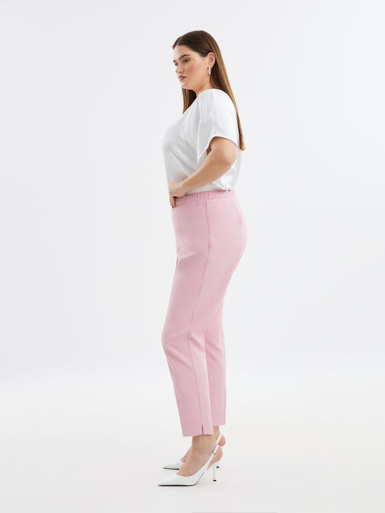 Mat Fashion Women's Crepe Trousers with Elastic in Straight Line Pink