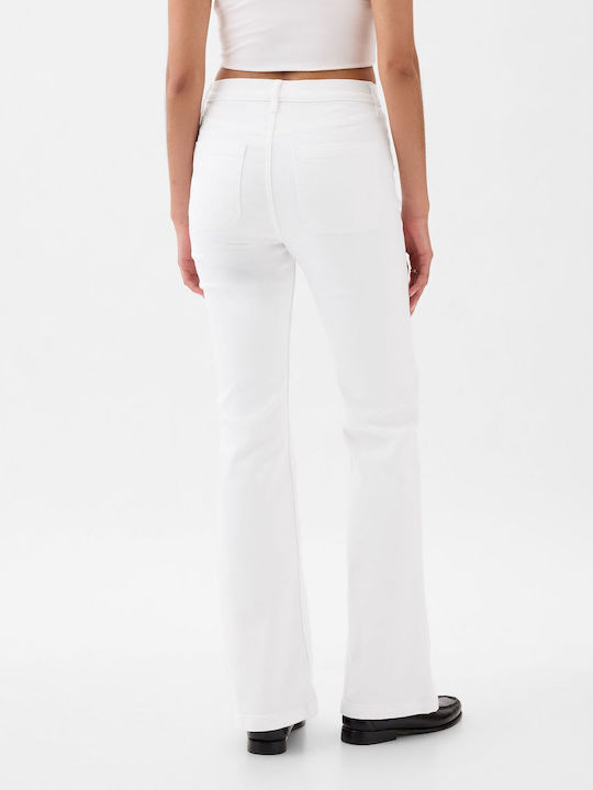 '70s Hoch tailliert Damenjeans Schlaghose in Schlanker Passform Weiß