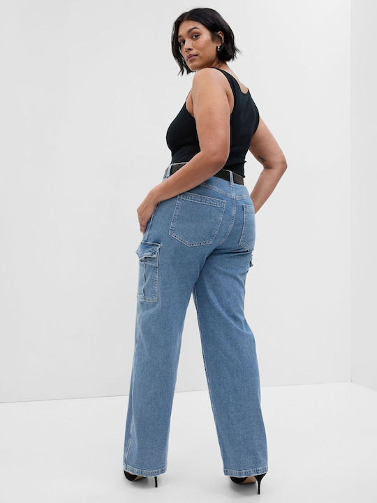 GAP Femei Denim Pantaloni Cargo cu Croială Lejeră Albastru