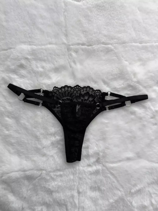 Women's String with Lace Black