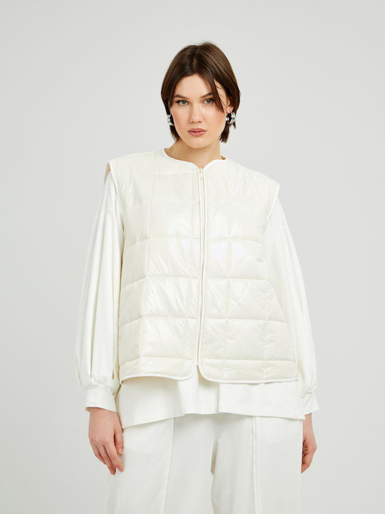 Mat Fashion Scurt Jachetă de femei Fără mâneci Puffer pentru iarnă Bej