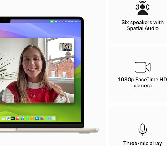 Apple MacBook Air 15" (2024) 15.3" IPS Retina Display (M3-8-Core/8GB/256GB SSD/10-Core GPU) με Φορτιστή 35W (Dual Port) Starlight (GR Keyboard)