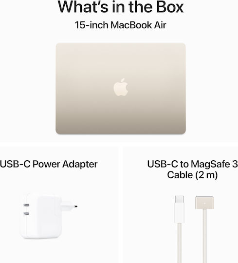 Apple MacBook Air 15" (2024) 15.3" IPS Retina Display (M3-8-Core/8GB/256GB SSD/10-Core GPU) με Φορτιστή 35W (Dual Port) Starlight (GR Keyboard)