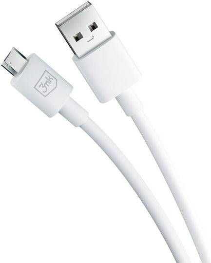 3MK Regular USB 2.0 to micro USB Cable Λευκό 1.2m
