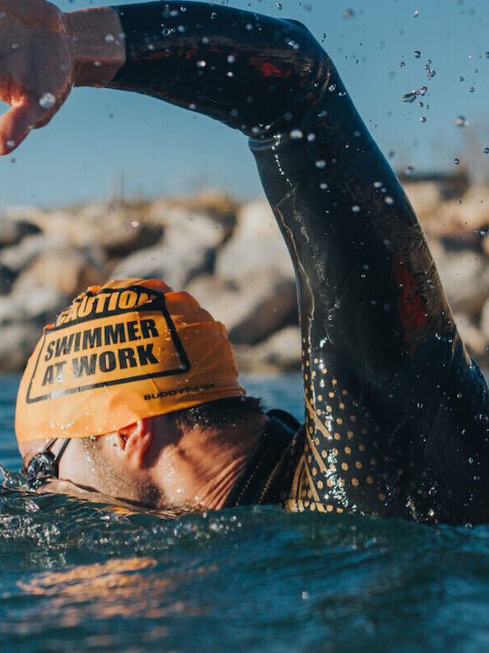 Buddyswim Caution Swimmer At Work Σκουφάκι Κολύμβησης Ενηλίκων από Σιλικόνη Πορτοκαλί