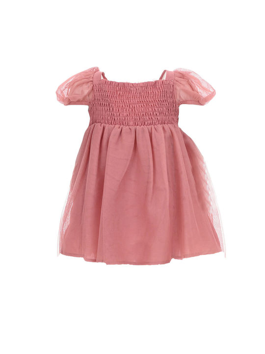 Energiers Kids Dress Tulle Floral Short Sleeve rotten apple