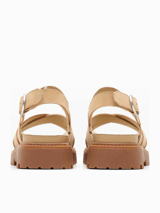 Clairemont Way Leather Women's Flat Sandals in Beige Color