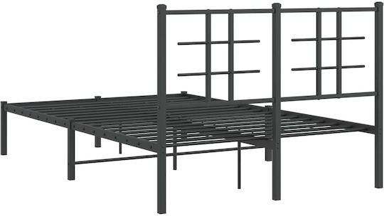 Pat Semi-dublu Metalic Negru cu Plăci pentru Saltea 120x200cm