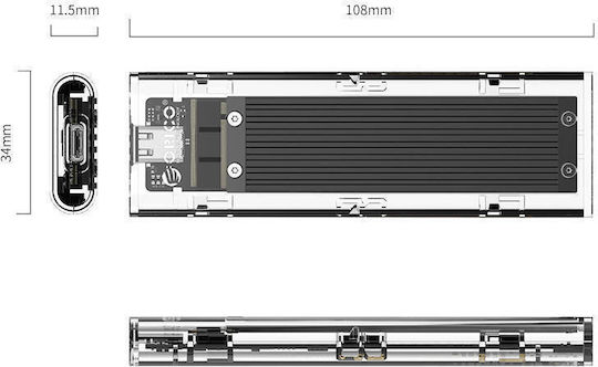 Orico Case for Hard Drive M.2 SATA III with Connection USB 3.1 Type-C TCM2-C3-BK-BP