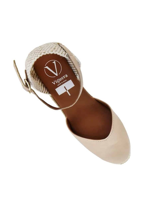 Viguera Women's Leather Platform Espadrilles Beige