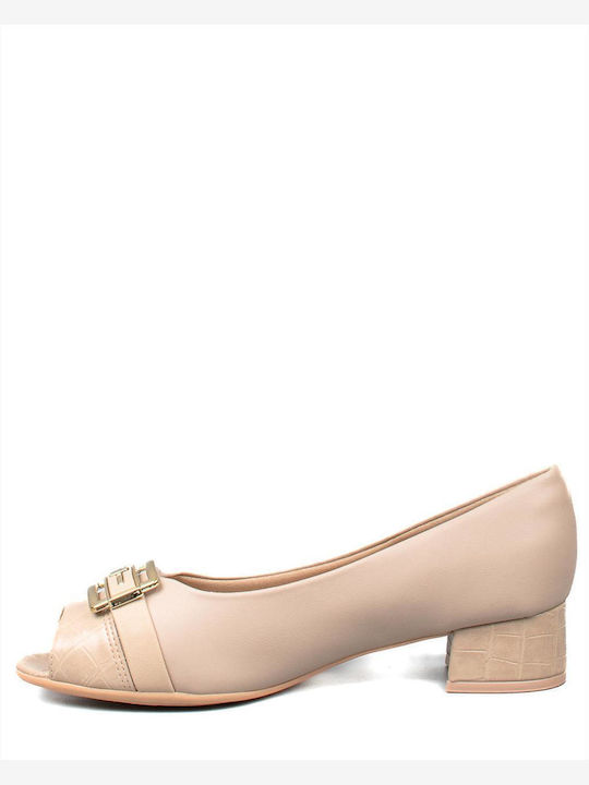 Peep Toe Γόβες με Χαμηλό Τακούνι Μπεζ