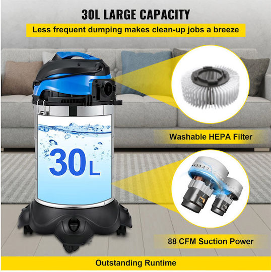 Vevor Σκούπα Υγρών / Στερεών 1200W με Ανοξείδωτο Κάδο 30lt