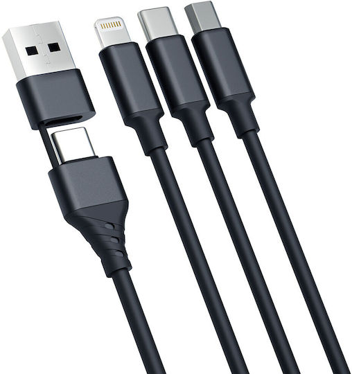 3MK Braided USB to Lightning / Type-C / micro USB Cable 3A Μαύρο 1.5m