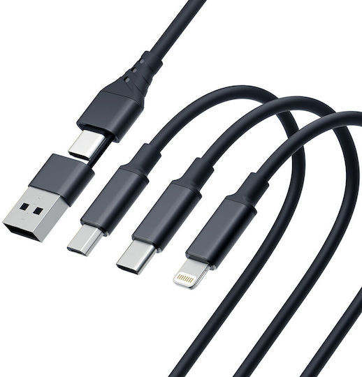 3MK Braided USB to Lightning / Type-C / micro USB Cable 3A Μαύρο 1.5m