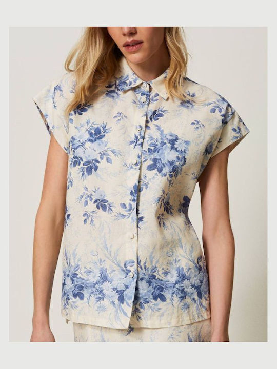 Mâneca scurta Femei In Cămașă Alb Floral