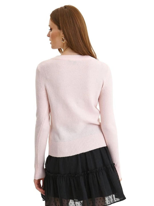Top Secret Short Women's Knitted Cardigan with Buttons Pink