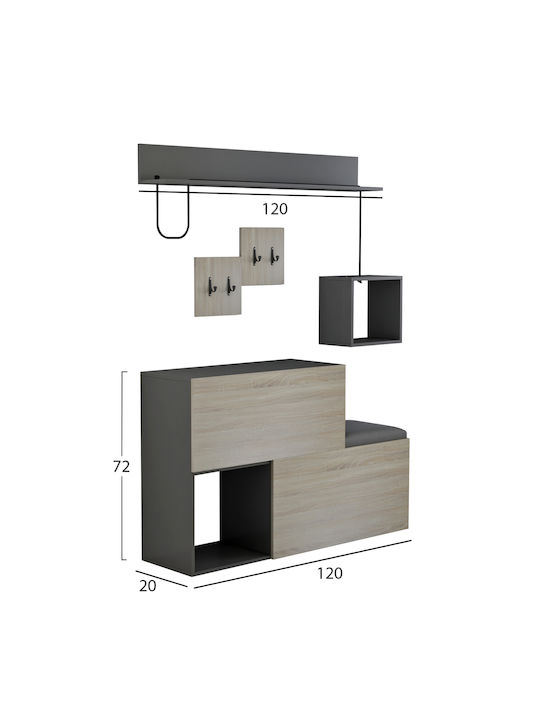 Cerb Hallway Möbel mit Kleiderständer & Schuhschrank Grey 120x20x72cm