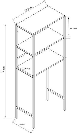 Pakketo Zermin Επιτοίχια Ραφιέρα Μπάνιου Μεταλλική 70x25x150cm Μαύρη