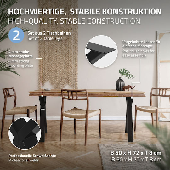 ML-Design Metallic Furniture Leg Suitable for Table / Coffee Table / Office 50x72x72cm Black