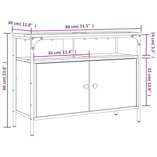 vidaXL Πάγκος χωρίς Νιπτήρα Μ60xΒ30xΥ60cm Μαύρο