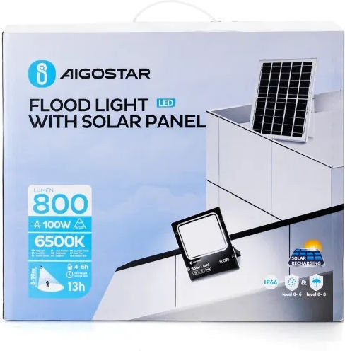 Aigostar Στεγανός Ηλιακός Προβολέας LED 100W Ψυχρό Λευκό 6500K IP66