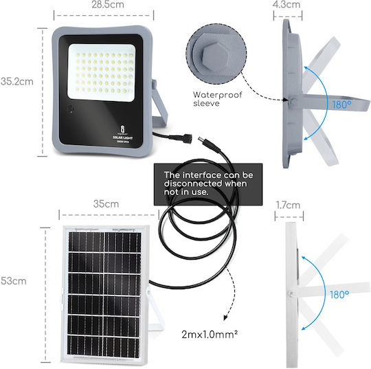 Aigostar Στεγανός Ηλιακός Προβολέας LED 300W Ψυχρό Λευκό 6500K με Τηλεχειριστήριο IP65