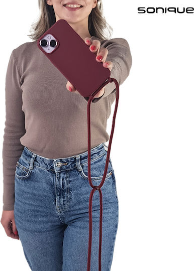 Sonique Back Cover Silicone 0.5mm with Strap Burgundy (Galaxy S23 FE)