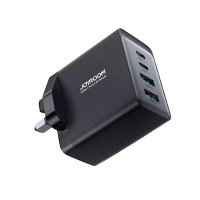 Joyroom Зарядно GaN (Галуниев нитрид) с 2 USB-A порта и 2 USB-C порта и кабел USB-C - USB-C 67W Доставка на енергия Черно (TCG02 UK)