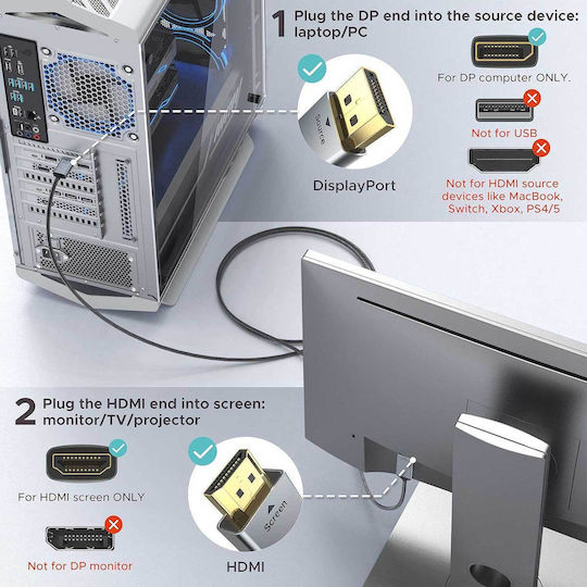 Cable DisplayPort male - HDMI male 1.8m Ασημί (1000-44000099)