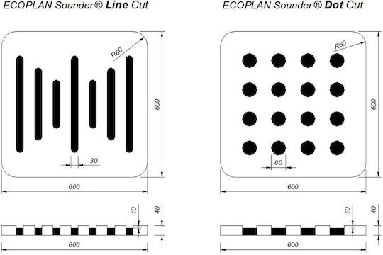 Audiodesigner Ecoplan Ηχοαπορροφητικό Πάνελ (1τμχ) 60cm x 60cm x 40mm σε Γκρι Χρώμα