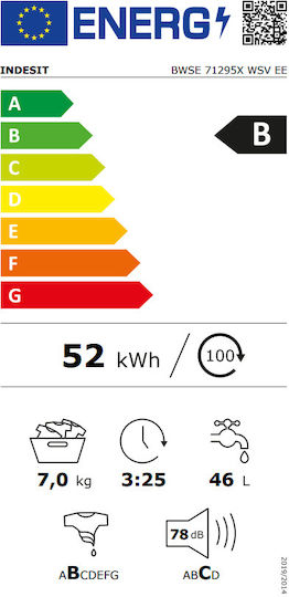 Indesit Πλυντήριο Ρούχων 7kg 1200 Στροφών BWSE 71295X WSV EE