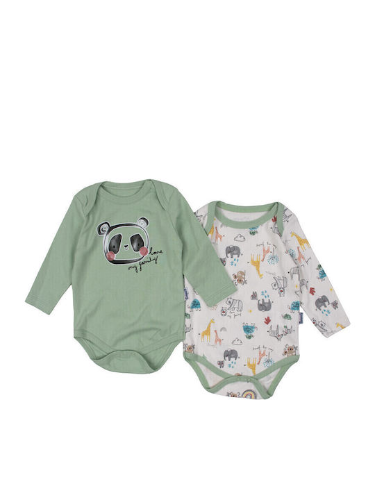 Miniworld Set Body pentru Bebeluși Mânecă lungă cu Pantaloni Verde 4buc